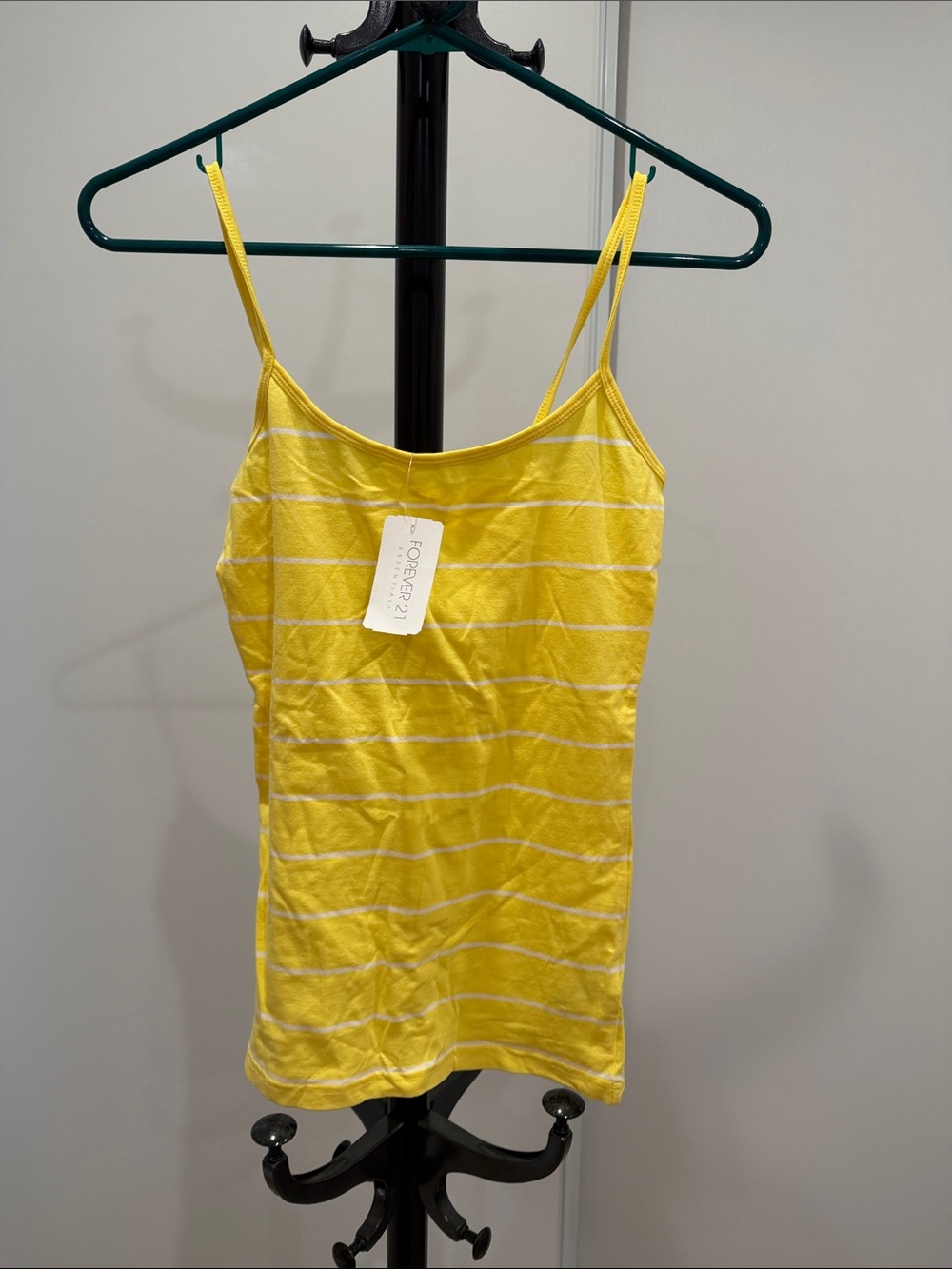 Forever 21 Yellow and White Striped Spaghetti-Strap Camisole